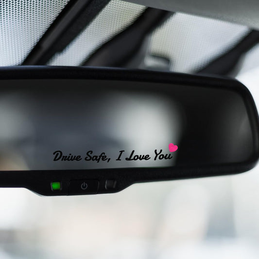 AOZUO 3X "Drive Safe, I Love You" Rear View Mirror Sticker, Rearview Mirror Decal with Heart Self Affirmations Car Window Decals Makeup Car Mirror Stickers for Women Water Bottle Laptop Gifts(Black)