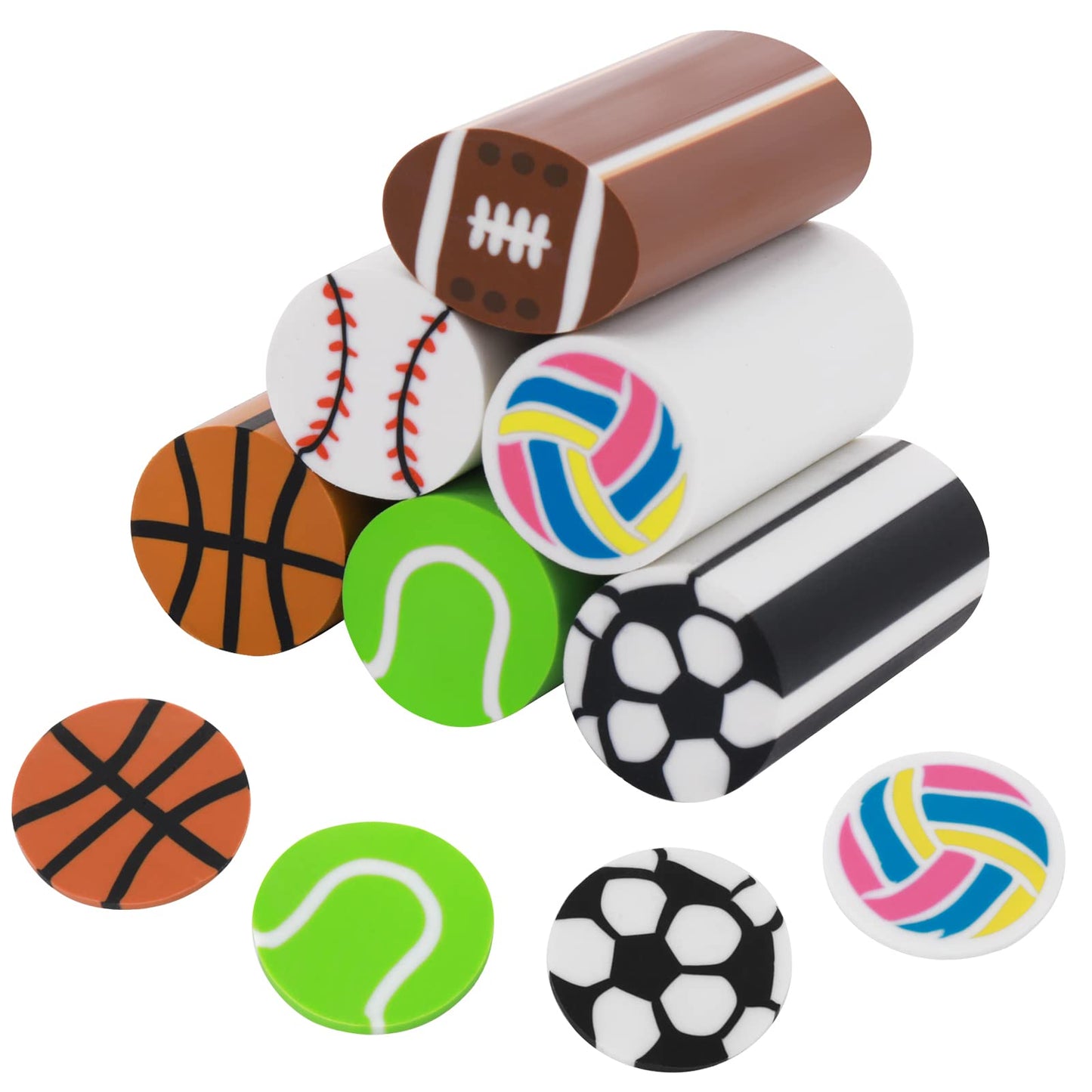 TIESOME Cute Erasers for Kids,6 Pack Animal Erasers Food Erasers Fun Cute Erasers Desk Pets Pencil Erasers for Students School Supplies Prize Gifts Party Favors (Ball)
