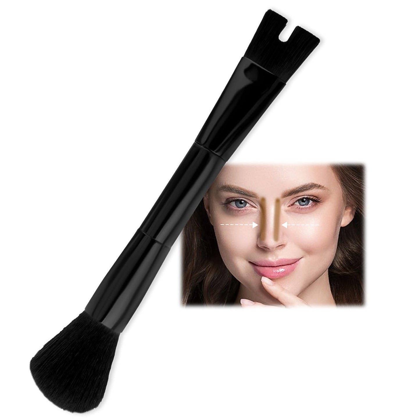 Molain Nose Contour U-Shaped Makeup Brush for Sculpting and Defining Nose Contour, 2-in-1 Precision Dual Ended Makeup Brush Perfect for Defining Cheek Bones Contouring the Nose (Black)