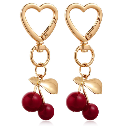 MBAIYO 2Pcs Cute Cherry Keychain, Aesthetic Cherry Bag Charm Heart Keyring Red Cherry Purse Backpack Charm Cherry Key Chain Decor Accessory Cherry Keychain for Purse Purse Cherry Charms for Women