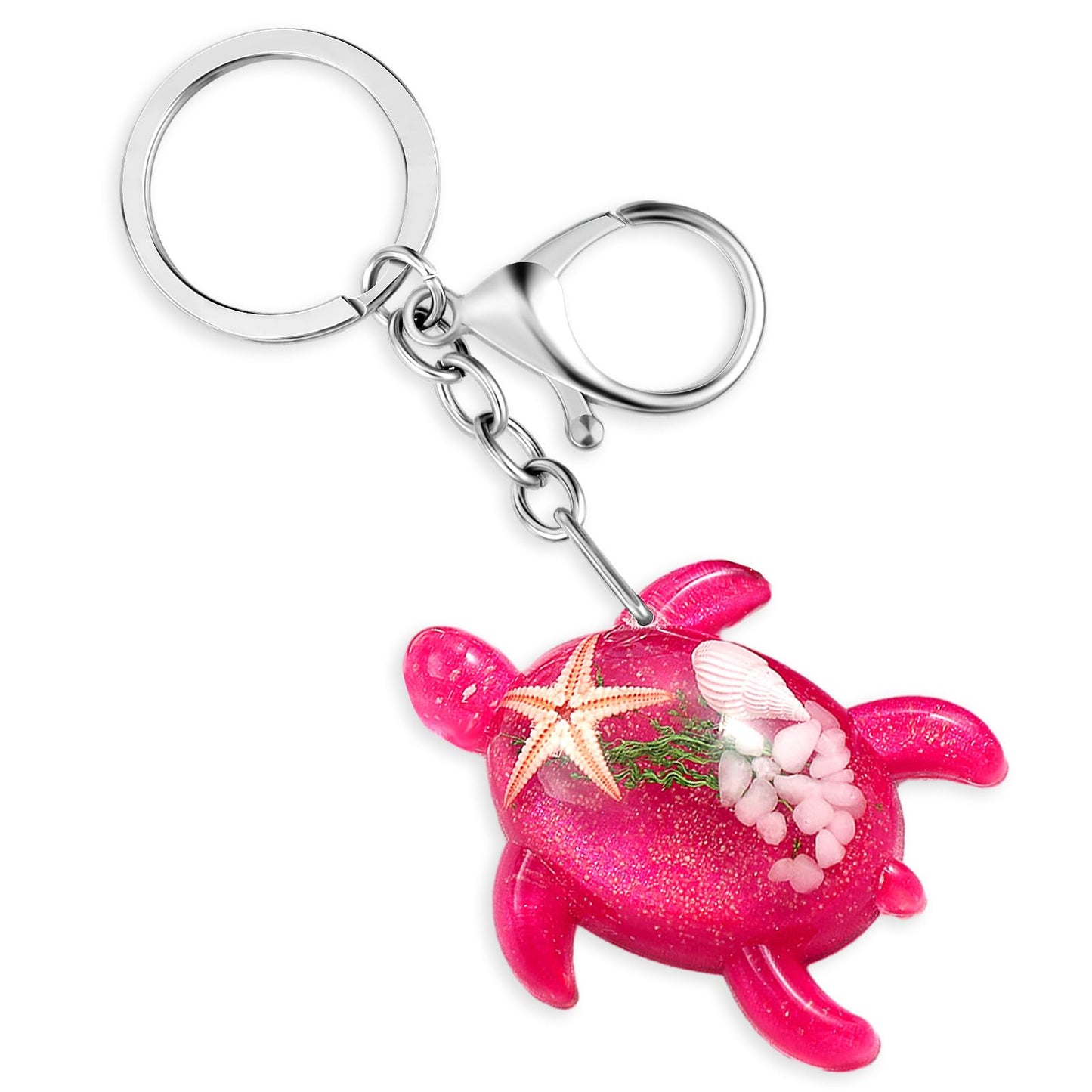 Amabro Turtle Keychain, Sea Turtle Keyring Beach Keychain with Clasp Purse Charm 3D Turtle Ocean Animal Birthday Gift(Red)