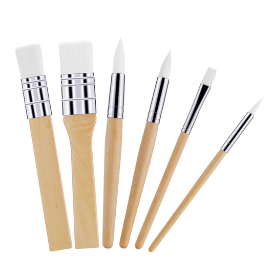 Bewudy 6Pcs Wooden Paint Brush Set, Paintbrushes for Acrylic Painting Brushes Artist Paintbrushes for Oil Watercolor Canvas Boards Rock Body Face Nail Art Crafts DIY Art Painting Supplies