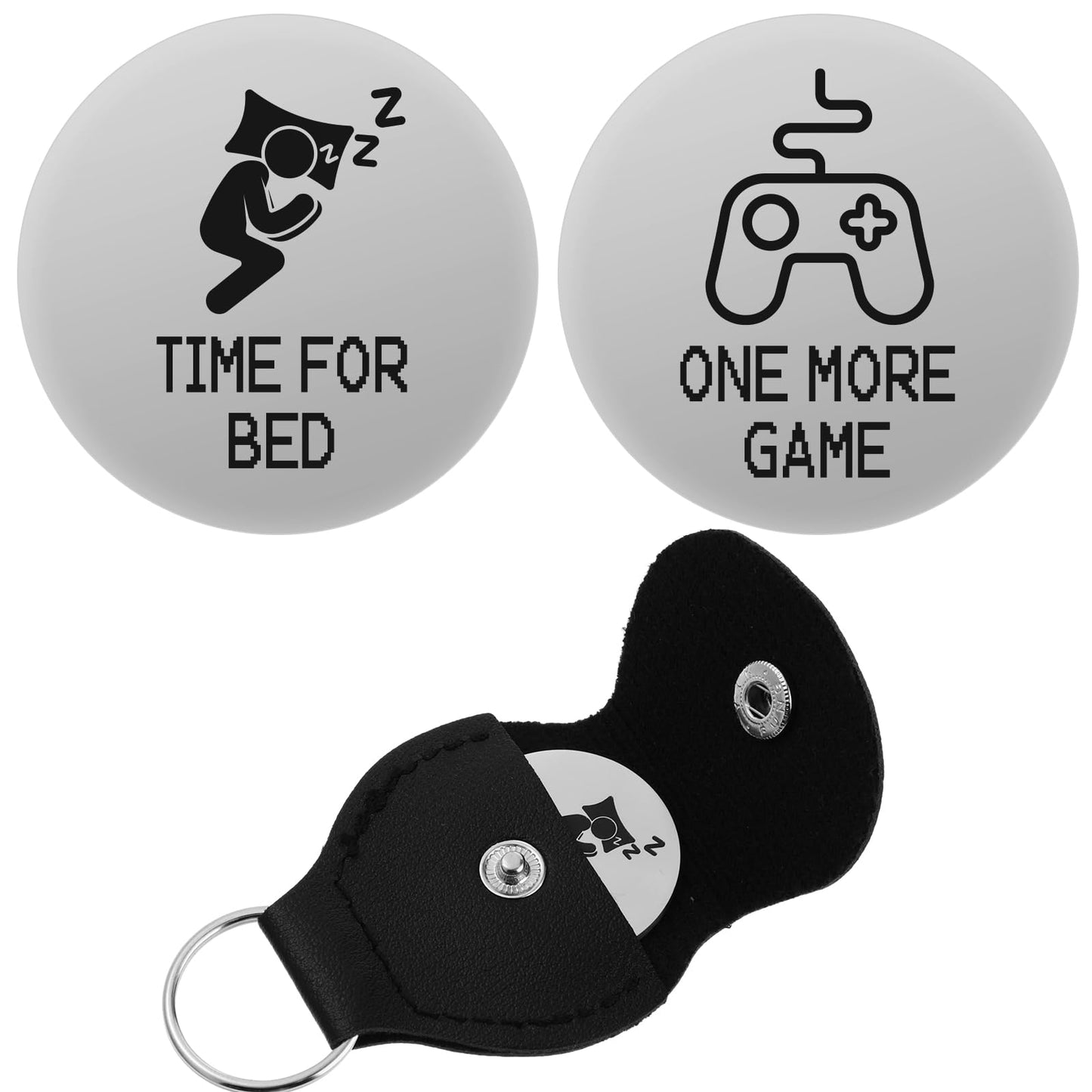cobee Funny Decision Maker Coin, Double-Sided Destiny Flip Coins Gifts Token with Leather Keyring ONE MORE GAME TIME FOR BED for Boys Girls Games Lover Birthday Friend Gifts(Silver)