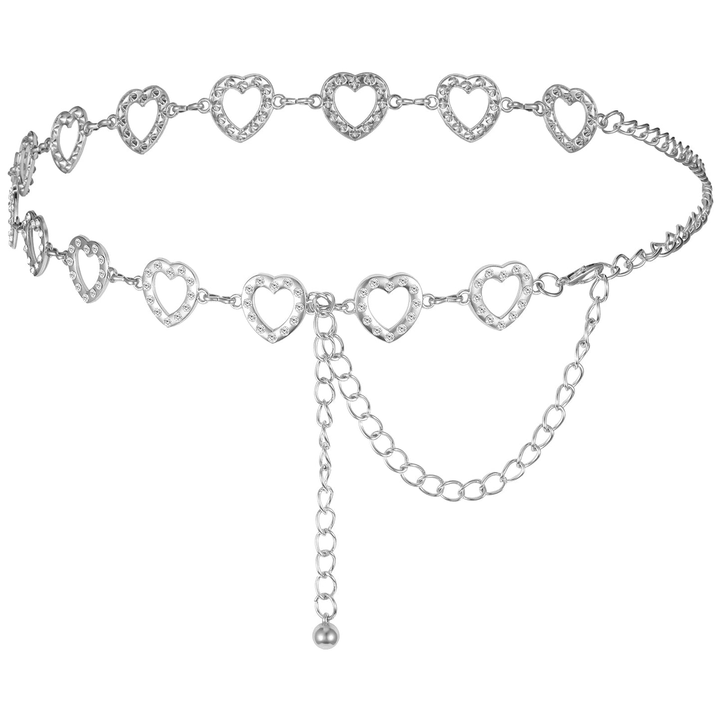 GEEHUA Women Rhinestone Chain Belt, Crystal Link Belt Metal Dress Belt Skinny Waist Chain Belt for Dresses Jeans(Silver)