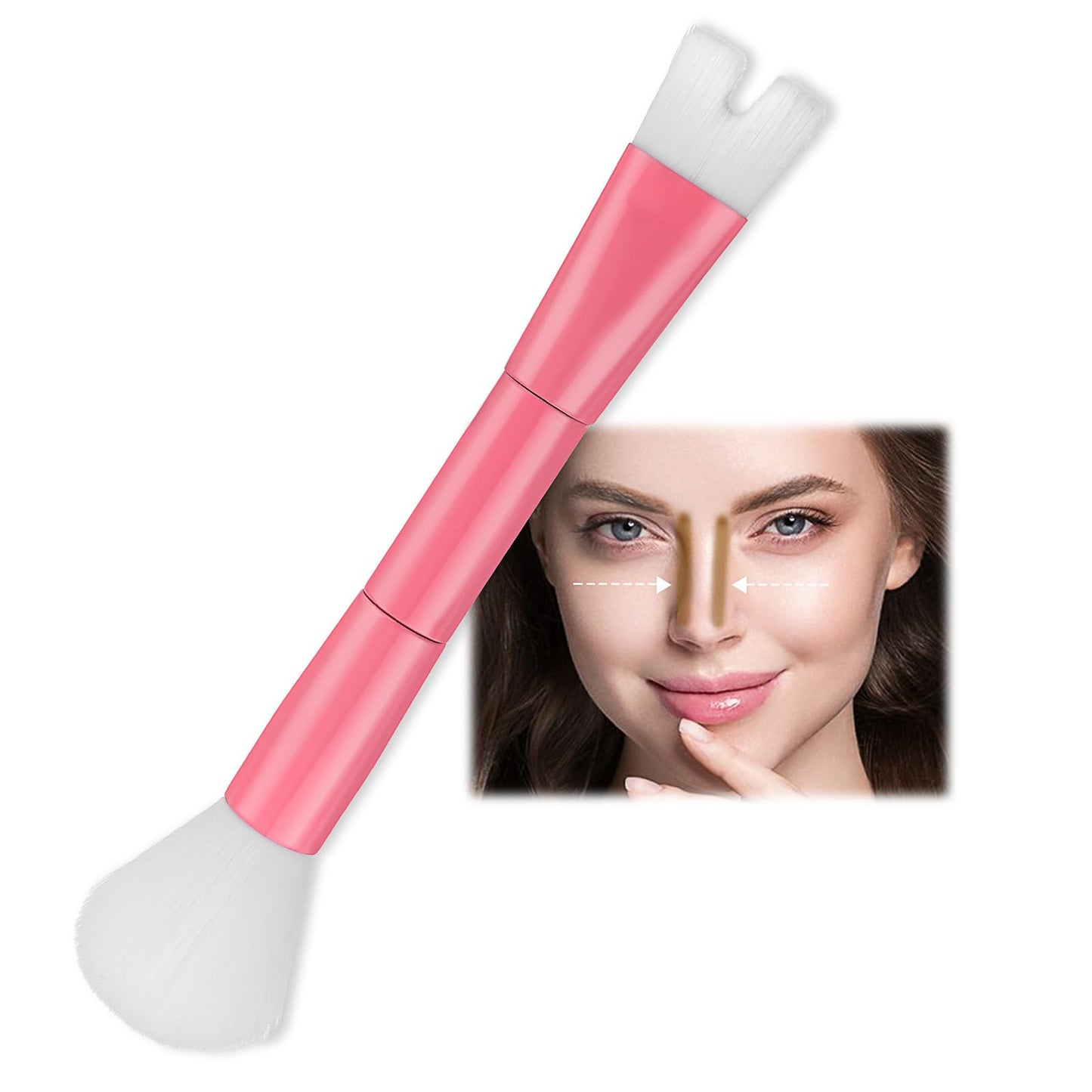 Molain Nose Contour U-Shaped Makeup Brush for Sculpting and Defining Nose Contour, 2-in-1 Precision Dual Ended Makeup Brush Perfect for Defining Cheek Bones Contouring the Nose (Pink)