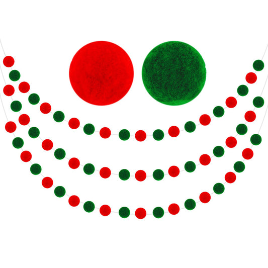 Amaxiu Christmas Pom Pom Garland Decorations, 3 Set Felt Ball String Hanging Ornament for Christmas Tree Decor Xmas Holiday Party Birthday Banner 60 Balls 7.55 Feet Long (Red,Green)