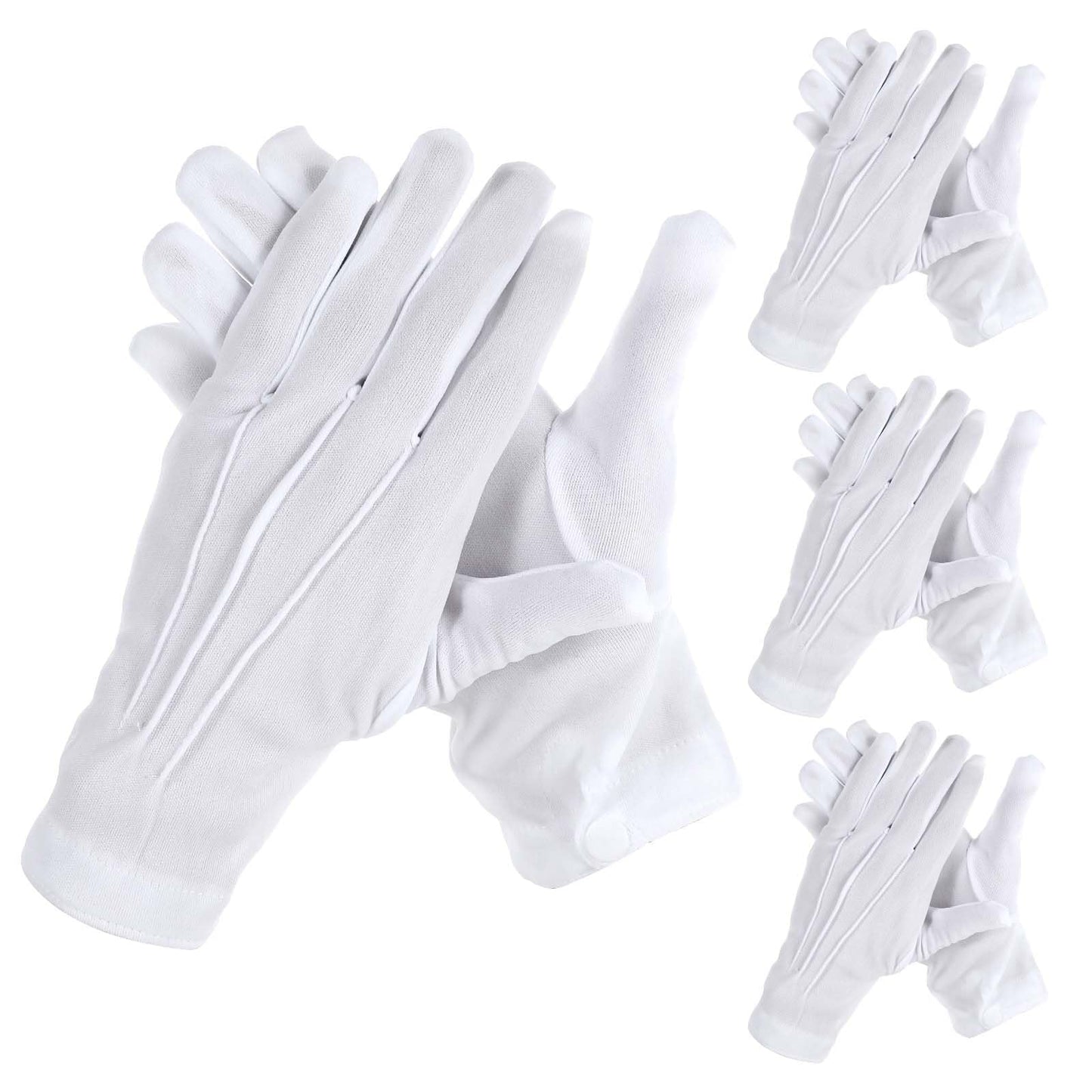 Yuanchu 2 Pairs of White Cotton Gloves for Men, Uniform Gloves, Costume Stitched Soft Lightweight Press Stud Closure for Police Companions, Parade, Formal Guard, Wedding, Tuxedo Jewellery, Driving,