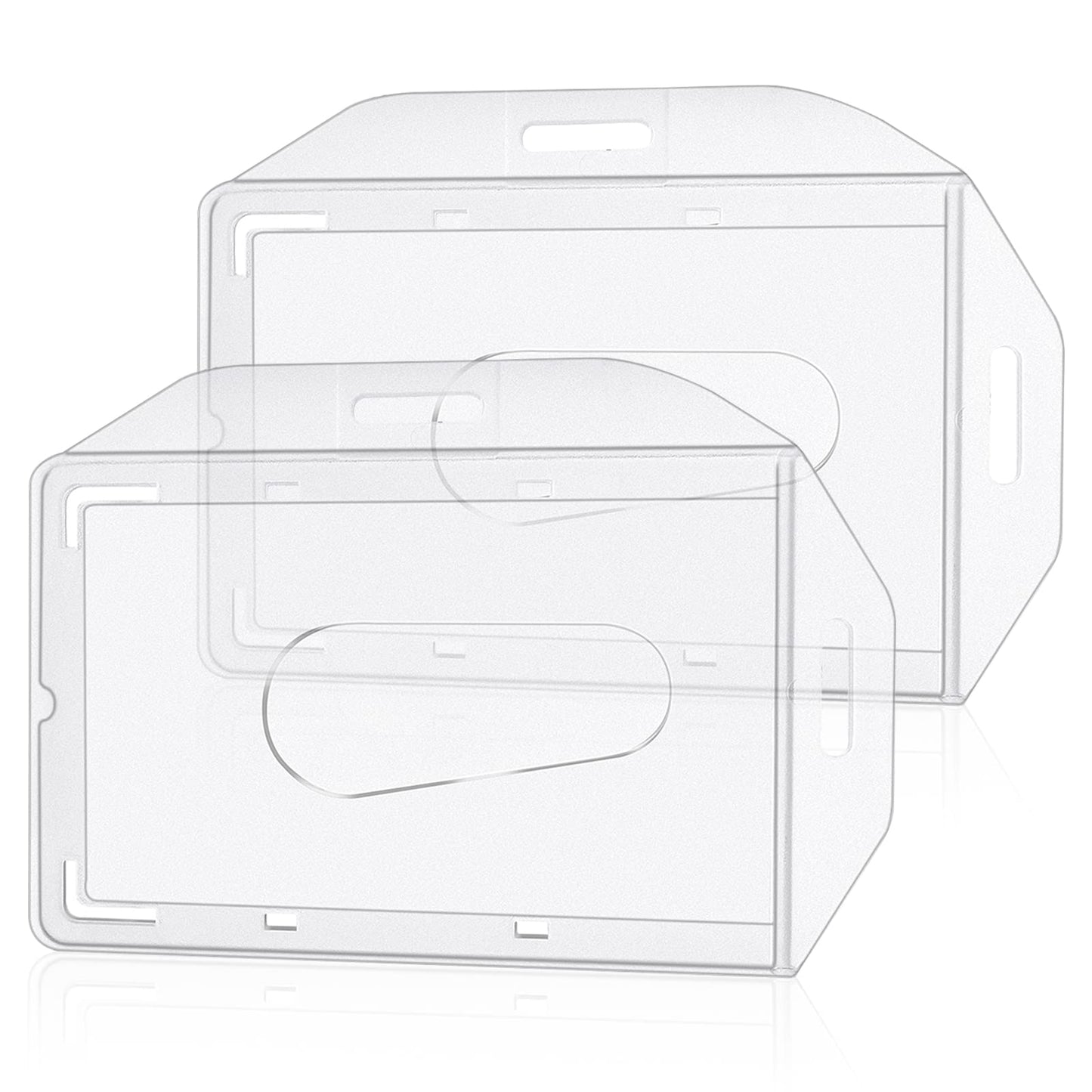 cobee ID Card Badge Holder, 2 PCS Hard Plastic ID Card Holder Clear Badge Protector Cover Transparent Card Protector Credit Card Protector with Thumb Slot