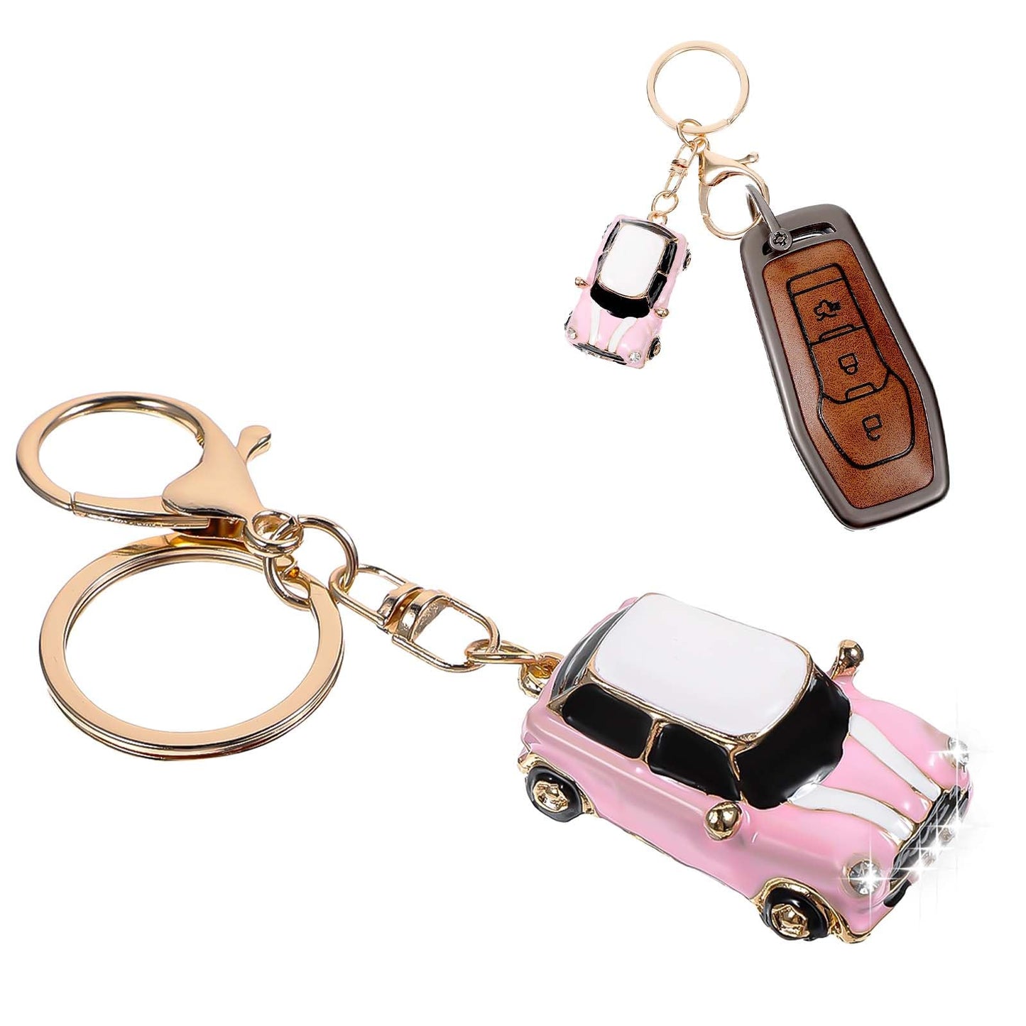 Yuanchu Mini Car Key Fob, Metal Car Model Keyring with Key Ring, Car Gift, Car Key Pendant, Car Keychain for Motorcycle, Bicycle, Car, Handbag, Backpack, pink, 3,8 x 2,4 cm