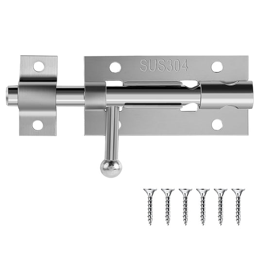 Amaxiu Slide Barrel Bolt Latch with Padlock Hole, Heavy Duty Barrel Gate Latch 4 in 304 Stainless Steel Silver Bolt Door Lock Latches with Mounting Screws for House Barn Fence Shed Basement