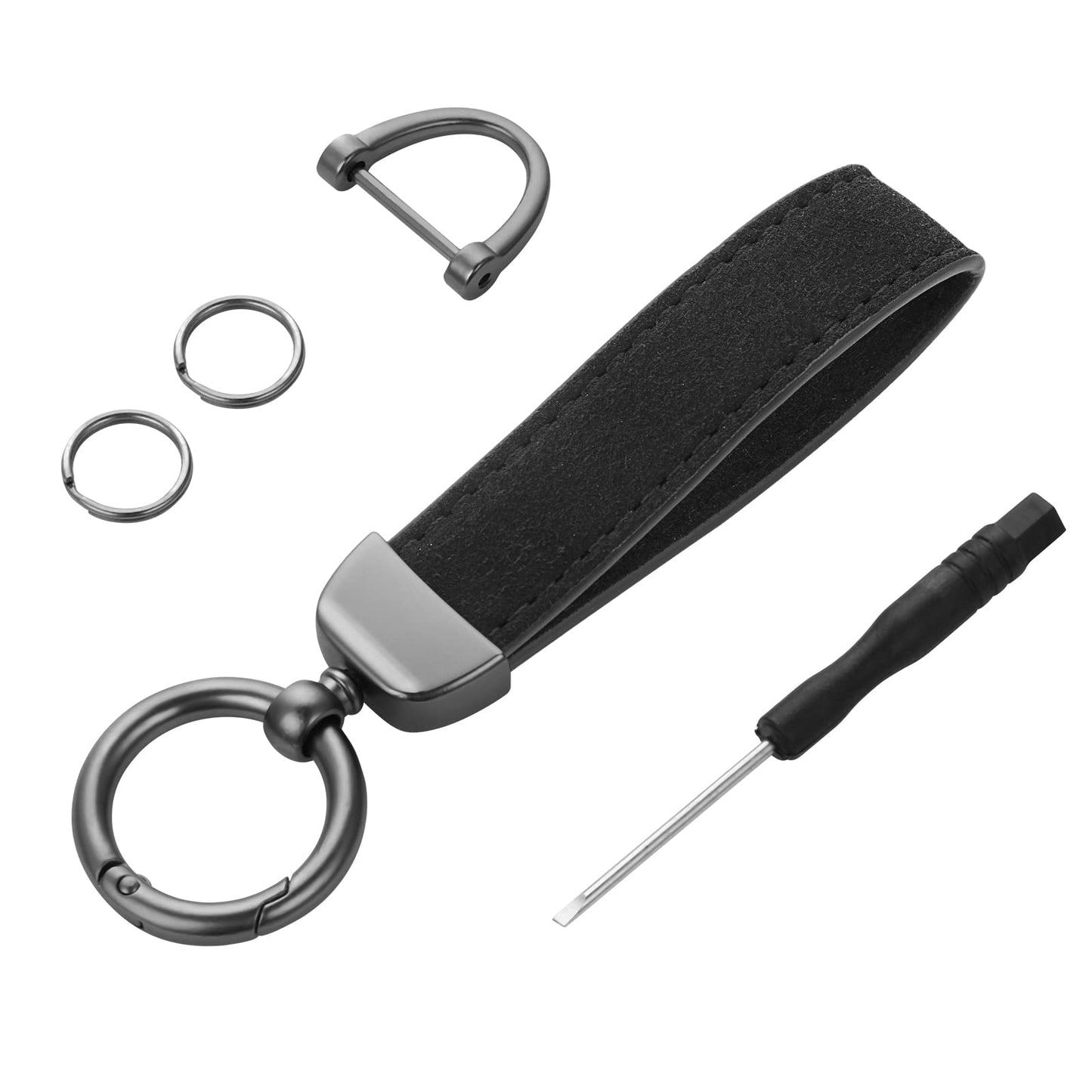 cobee Genuine Leather Keychain, Leather Key Chain Holder with Anti-Lost D-shape Ring, Key Organizer Portable Keychain Universal Key Fob Keychain for Men(Including Extra 2 Keyrings and 1 Screwdriver)