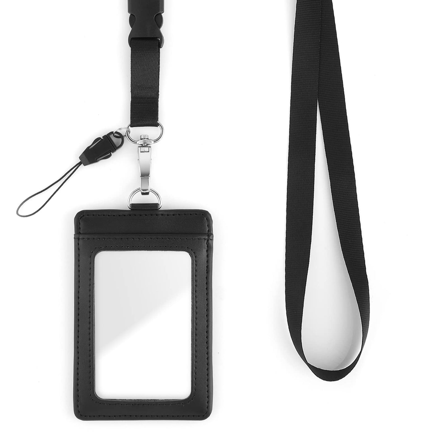TIESOME Genuine Leather ID Badge Holder Set, 2 Card Slot ID Card Holder Detachable Neck Lanyard Waterproof Clear ID Window Card Protector for Teacher Nurse School Office Supplies(Vertical)