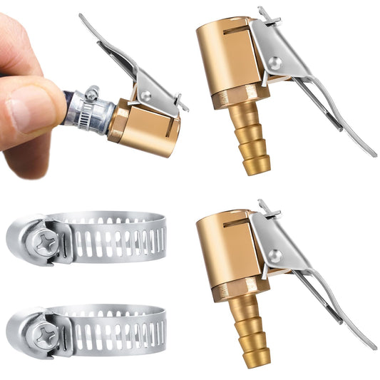 Amabro 2PCS Tire Inflator, Brass Locking Tire Air Chuck with Clip Adapter Heavy Duty Air Chuck Quick Connect Inflator Compressor No Leakage Tire Chucks for Vehicle Wheel(Style-B)