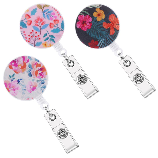 Bewudy 3 Pack Retractable Badge Holders,Badge Clip ID Card Holders with Alligator Clip Decorative Badge Reel Clip for Office Teachers Nurse Student Key Badge Holder and Belt Clip Attachment