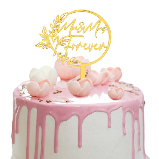 Amaxiu 2 Pack Mr and Mrs Forever Cake Toppers, Gold Wedding Cake Toppers Double-Sided Glitter Cake Toppers Acrylic Cupcake Toppers Cake Decorations for Birthday Engagement Anniversary(Gold)