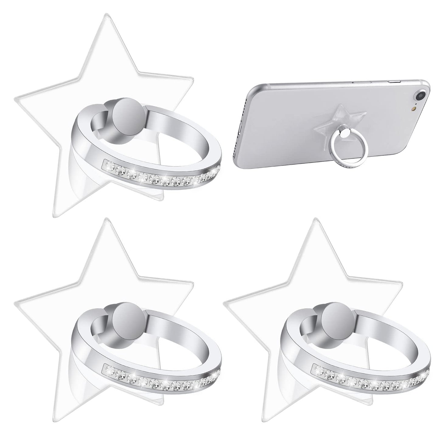 TIESOME Finger Kickstand Cell Phone Ring Holder, 3 Pcs Finger Ring Grip Stands 360° Rotation 180° Phone Ring Stand with Diamond Compatabile with Smartphones (Five-Pointed Star)