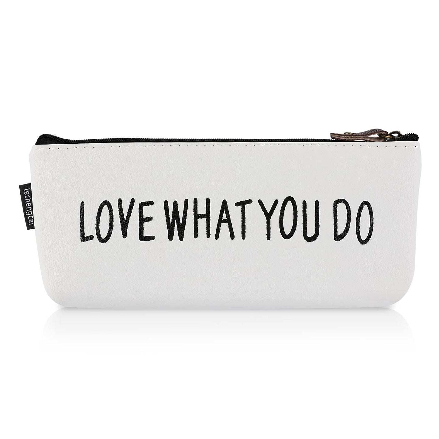 cobee Inspirational Leather Pencil Case, Motivational Pen Pouch Bag Gift Zipper Pen Holder Stationery Bag Makeup Bags Cosmetic Bags for Students School Office Supplies(White)