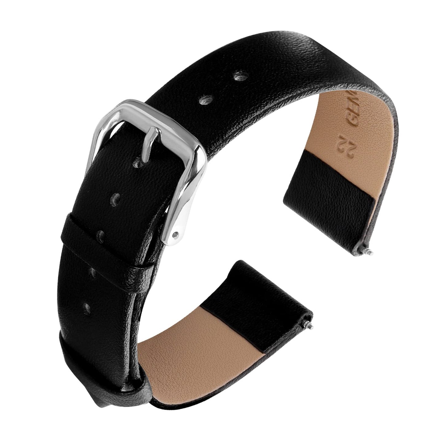 cobee Leather Watch Straps, Soft Calfskin Leather Watch Band Quick Release Leather Replacement Watchband for Men Women Universal Watches Bracelet Stainless Steel Clasp Buckle (22mm, Black)