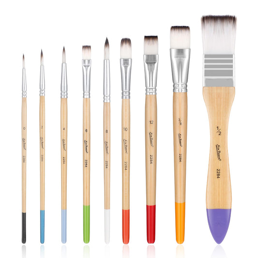 AOZUO Wooden Paint Brushes Set, 9PCS Acrylic Painting Brushes Kit Artist Painting Brush with Short Wood Handle for Acrylic, Oil, Watercolor and Gouache Body Face Nail Art