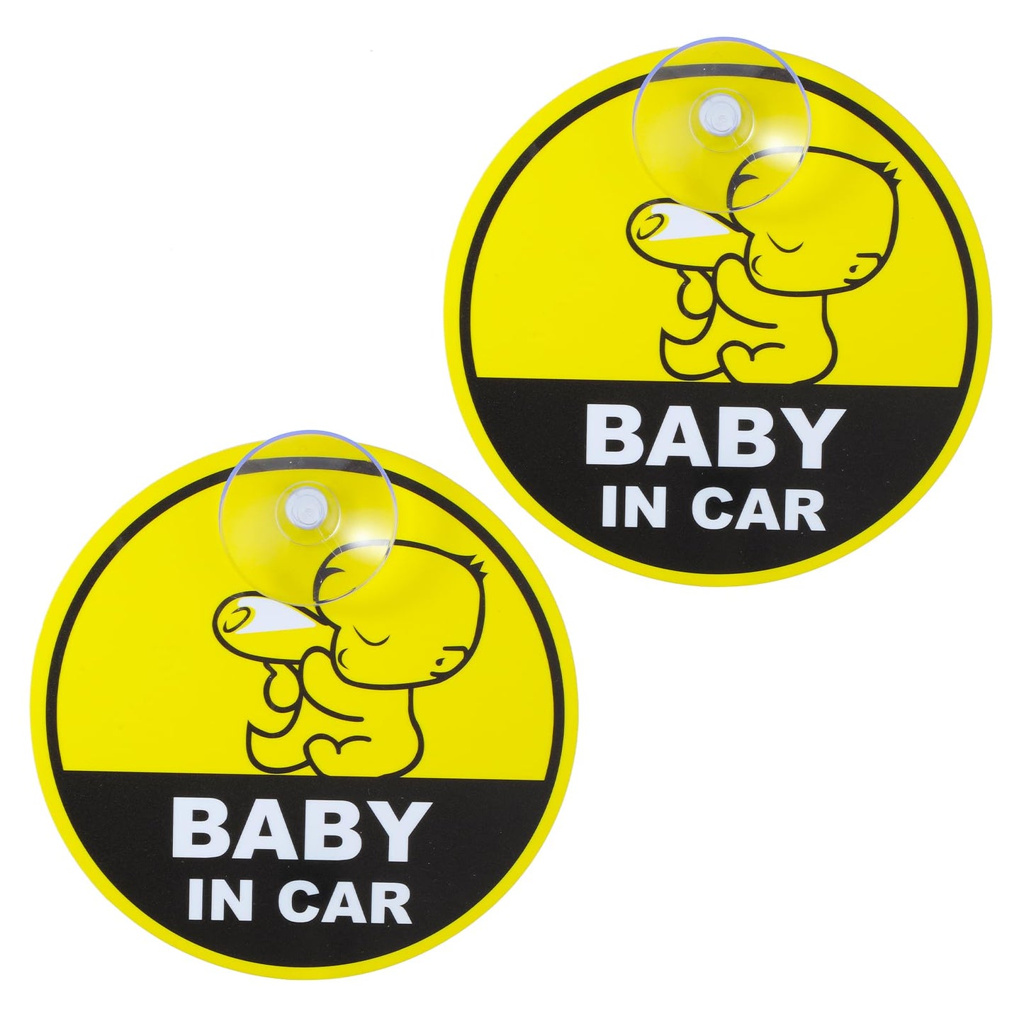 GEEHUA Baby in Car Warning Signs, 2 PCS 5"x5" Safety Car Sign Sticker with Suction Cup Baby on Board Sticker Marks Baby Drinking Bottle for Car Window Reflective Durable Decal