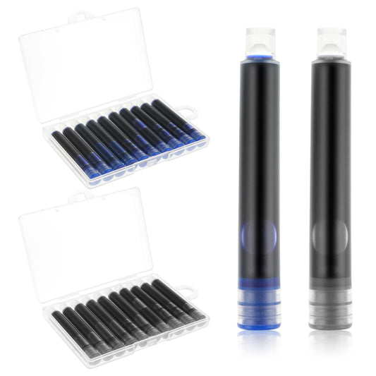 Andibro 3.4mm Bore Diameter Fountain Pen Ink Cartridges, Refillable Black Blue Business Fountain Pen Refills 20 PCS Disposable Ink Pen Refills (Black)