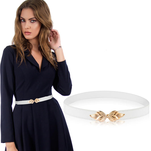 Andibro Women Elastic Belt, Gold Flat Buckle Ladies Waist Belts Skinny Dresses Retro Stretch Waistband for Jeans Pants Dress