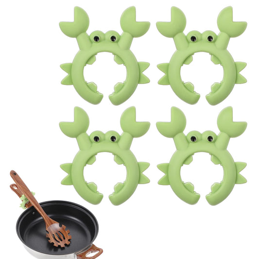 HJZHII Crab Spoon Holder, 4pcs Crab Shaped Spoon Rest for Pot Anti Scalding Silicone Spatula Holder Adjustable Crab Utensil Holder Creative Funny Crab Gifts for Kitchen Counter Stove Top(Green)