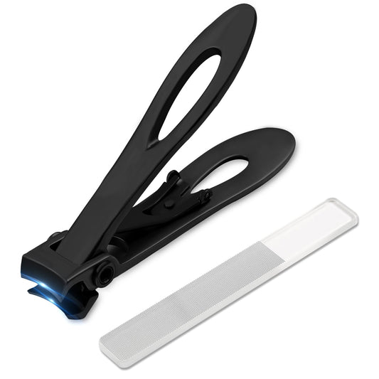 Bewudy Nail Clippers with Files, Ultra Sharp Toenails Fingernail Cut Nails Care, Large Open Caliber Nail Cutter, Toe Nail Clippers for Seniors Thick Toenails Long Handle for Men Women (Black)