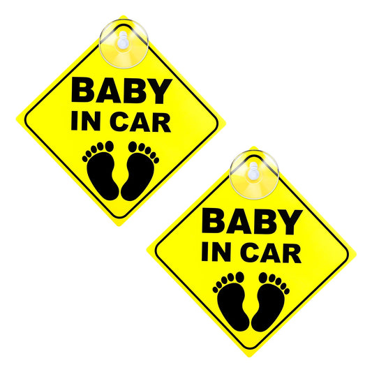 Cobee Baby in Car Signs with Suction Cups, 2 Pcs 5"x5" Safety Car Warning Signs, Cute Baby in Car Sign with Baby Feet Pattern, Baby in Car Sticker for Car Window Cling Car Sticker Window Decal