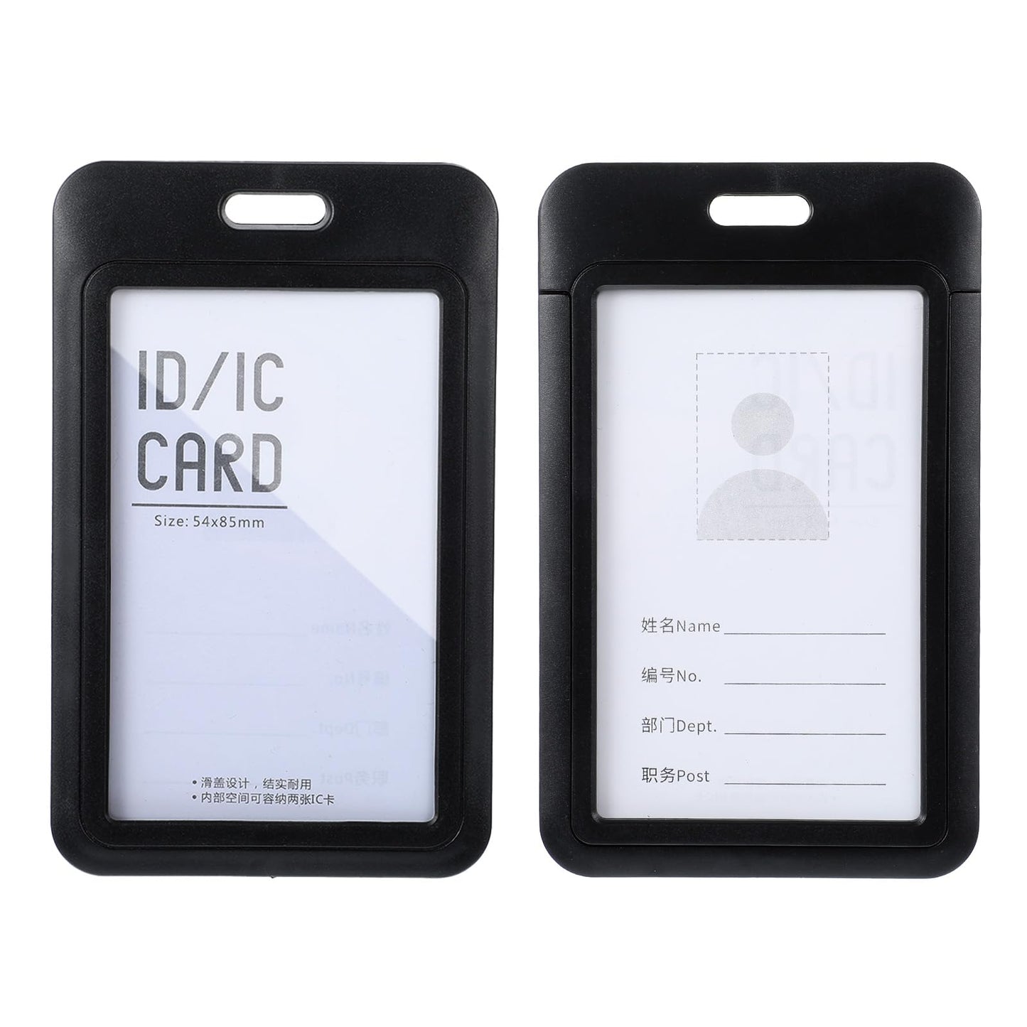 HJZHII 2PCS ID Badge Holder, Sliding Card Protector Pouch Double-Sided Transparent Windows Work Badge Sleeve Vertical Hard Plastic Case for ID Credit Cards Driver's Licenses and Passes(Black)