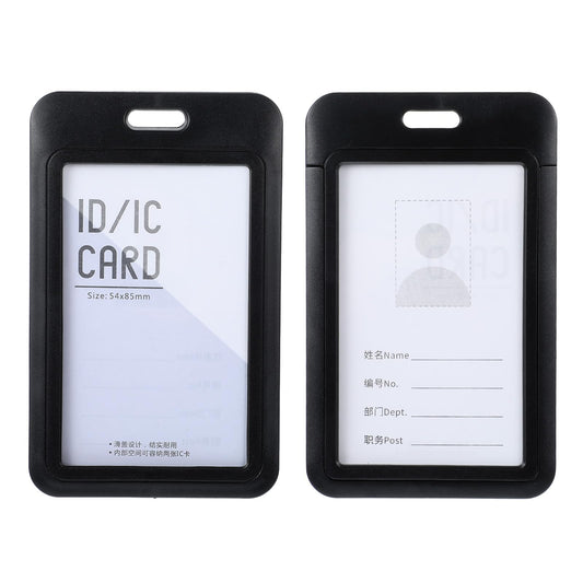 HJZHII 2PCS ID Badge Holder, Sliding Card Protector Pouch Double-Sided Transparent Windows Work Badge Sleeve Vertical Hard Plastic Case for ID Credit Cards Driver's Licenses and Passes(Black)