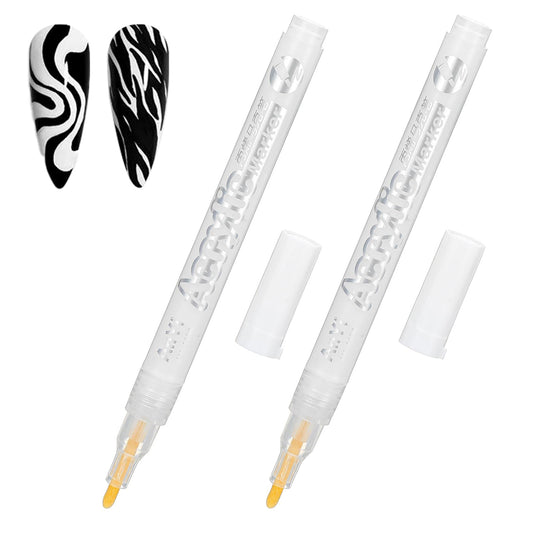 Bewudy 2 PCS Nail Polish Pen, Nail Art Pen DIY Line Nail Art Graffiti White Nails Polish Pens Nail Pens for Nails DIY French Manicure(White)