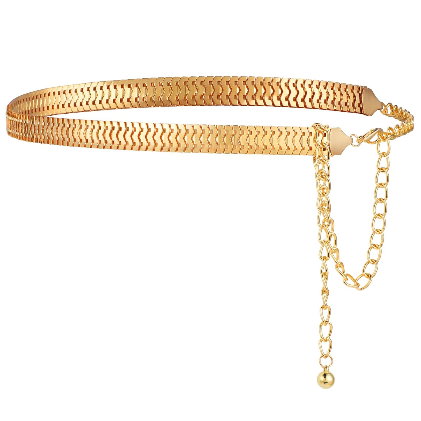 GEEHUA Women Metal Chain Belt, Dresses Waist Chain Belt Alloy Link Belt Adjustable Waistband Chain Belt for Dress Jeans(Gold)