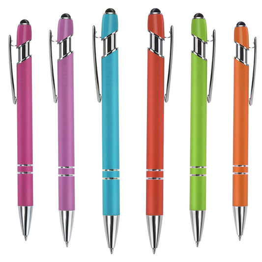 cobee Ballpoint Pen with Stylus Tip, 6 Pieces Retractable Ballpoint Pens, 1.0 mm Black Ink Soft Touch Click Metal Pens, 2 in 1 Stylus for Touch Screens, School Office Gift Supplies(Mixed Color)