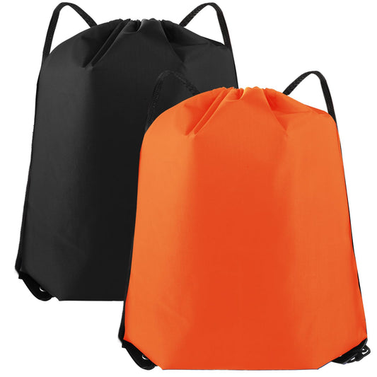 TIESOME 2PCS Drawstring Backpack, 210D Polyester Waterproof Drawstring Bags Gym Cinch Tote Sackpack Sport Bag String Back Bag Gifts Storage Workout Bags for Men Women Shopping Outdoor(Black+Orange)