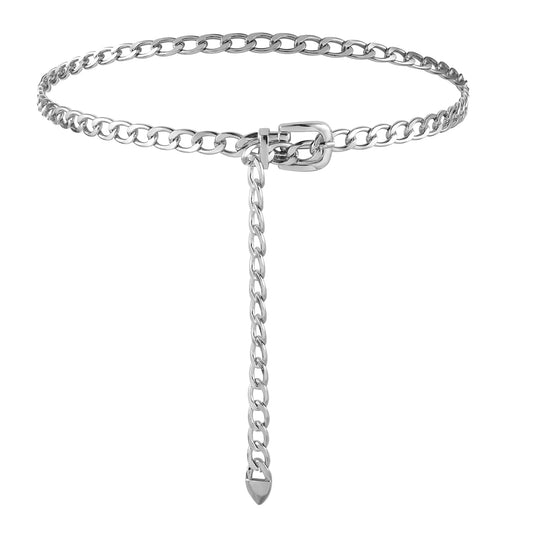 Bewudy Silver Chain Belts For Women Girls, Adjustable Silver Metal Waist Chain Chunky, Metal Chain Belt for Jeans Dresses(Silver)