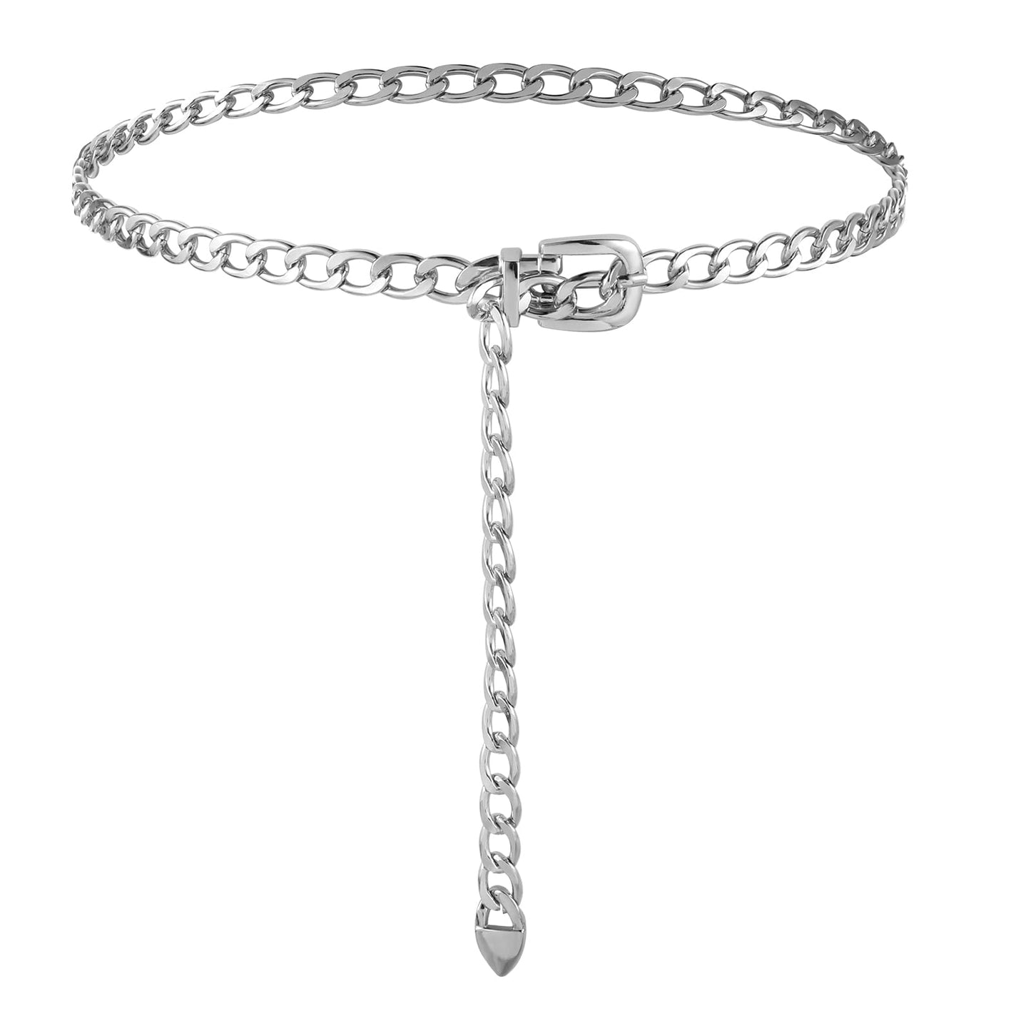 Bewudy Silver Chain Belts For Women Girls, Adjustable Silver Metal Waist Chain Chunky, Metal Chain Belt for Jeans Dresses(Silver)