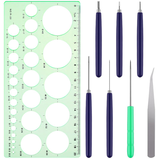 Bewudy 8 Pcs Paper Quilling Tools Slotted Kit, Assorted Sizes Rolling Curling Quilling Needle Pen, Geometry Ruler, Art Craft DIY Paper Card Making Project Tools Multifunction Slotted Quilling Tool Set