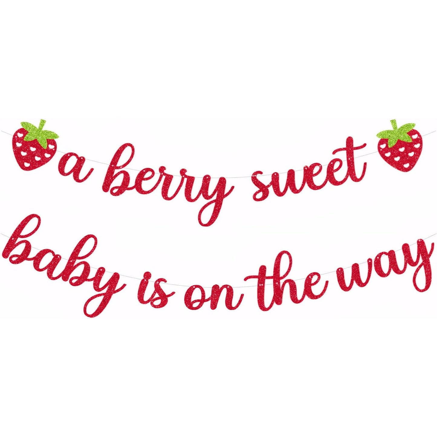 Andibro A Berry Sweet Baby is On The Way Banner, Strawberry Baby Shower Decorations Glitter Red Banner for Baby Girl Birthday Decor