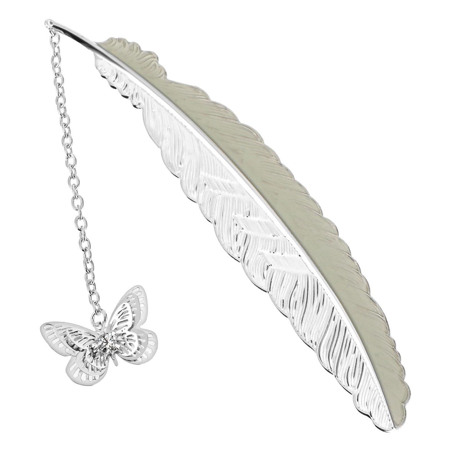 Jeffdad Feather Metal Bookmark with 3D Butterfly Pendant, Glow in The Dark Butterfly Bookmark, Fantasy Bookmark Gifts for Women Girls, Cool Bookmarks for Book Reading Lovers(Silver Butterfly)