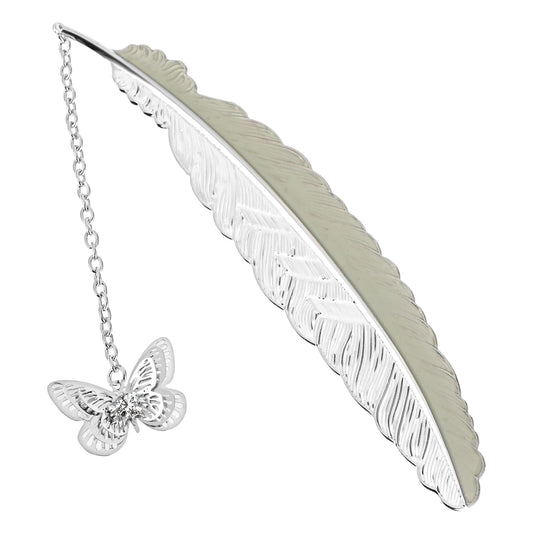 Jeffdad Feather Metal Bookmark with 3D Butterfly Pendant, Glow in The Dark Butterfly Bookmark, Fantasy Bookmark Gifts for Women Girls, Cool Bookmarks for Book Reading Lovers(Silver Butterfly)