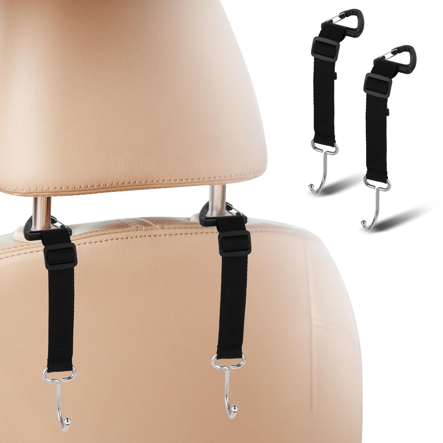GEEHUA 2 Pcs Car Purse Hook Holder, Universal Car Seat Headrest Hooks Adjustable Hidden Large Metal Hooks Heavy Duty Hooks Hold 100 lbs for Bags Purses