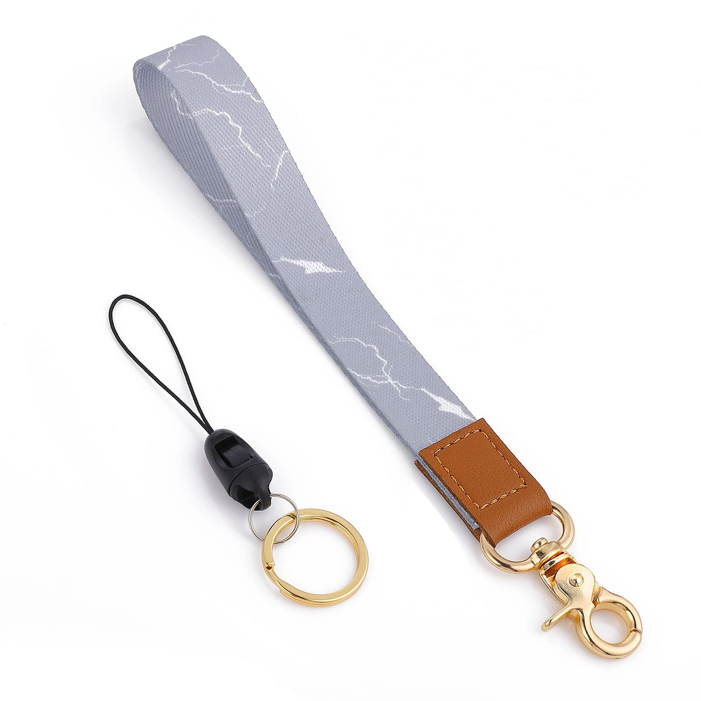 Cobee Wrist Lanyard Keychain, Marble Hand Wrist Lanyard with Swivel Lobster Clasp + Mini Lanyard with Metal Keyring, Leather Wristband Key Chain for Car Keys ID Badges Card (White with White Texture)