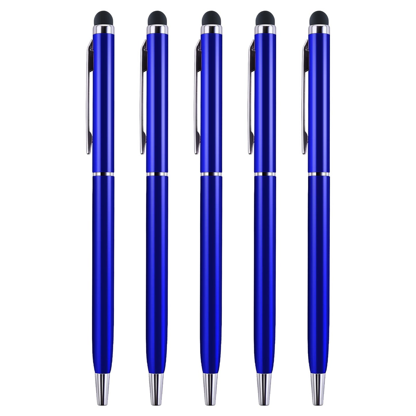 Giantree Ballpoint Pens with Stylus Tips, 5Pcs 1.0mm Metal Black Ink Pens Stylus Pens for Touch Screens 2 in 1 Stylus Ballpoint Pens for Daily Work School Writing Stationery Office Supplies(Blue)