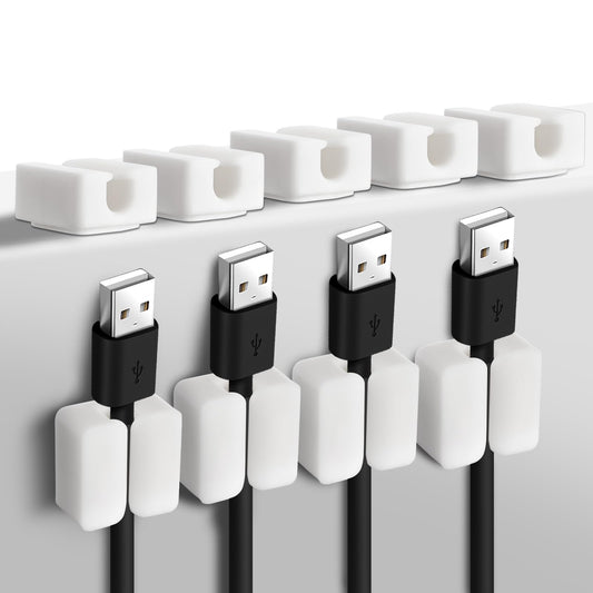 Andibro 10Pcs Cable Clips, White Self Adhesive Cord Holder White Silicone Charger Wire Holder Cable Management Wire Keeper for Nightstand Car Office Home Desktop Computer Phone(White)