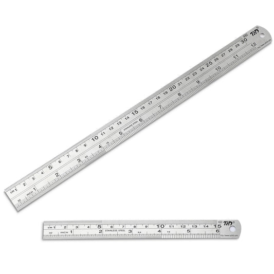 simarro 2 Pcs 6/12 inch Metal Ruler Set, 15/30 cm Double-Sided Scale Ruler with Inch and Metric, Straight Ruler for School Office Engineer Woodworking Drawing Measuring