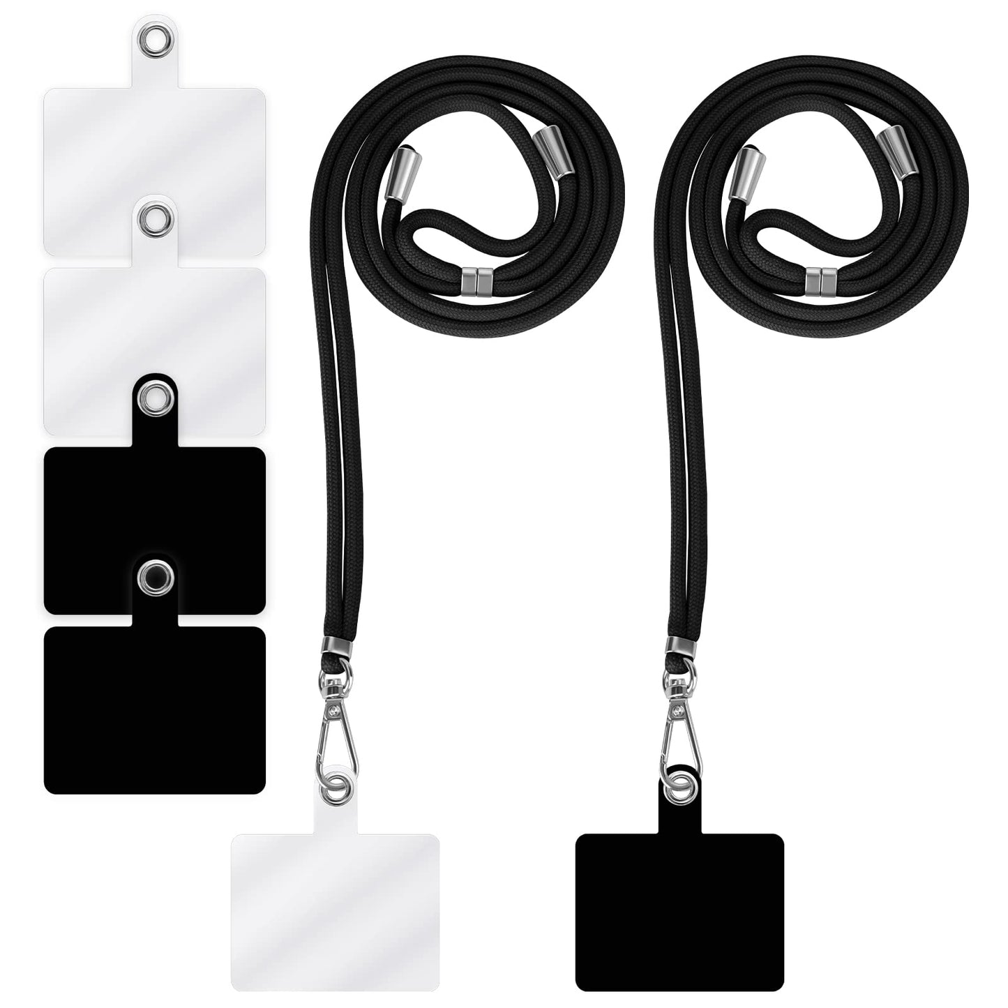cobee Upgraded Phone Crossbody Lanyard, 2 Pcs Universal Mobile Phone Necklace Straps with 4 Pcs Transparent Phone Patches Adjustable Phone Wrist Lanyard Compatible with Most Smartphones(Black)