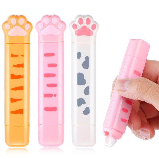 Bewudy 3 Pcs White Out Correction Tape 2 in 1 Double Head Dual Use, Cat Paw Shaped Correction Tape and Roller Double Sided Dispensing Glue Combo, for Kids Students Office School Supplies