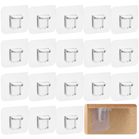 Jeffdad 18 Pack Adhesive Shelf Bracket, Cabinet Adhesive Shelf Support Peg Bracket, Punch Free Adhesive Plastic Pegs Hanger Holder for Shelves Kitchen Cabinet Book Closet Clapboard Layer(6 CM)
