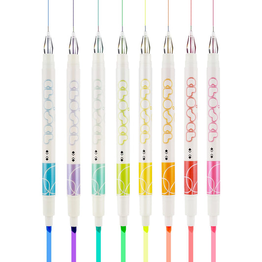Bewudy 8 Pcs Pastel Highlighter with Gel Pens, Dual Tip No Bleed Highlighter Set 8 Colour Dry Fast Markers, Chisel and Fine Tips for Office School Supplies Student Gifts